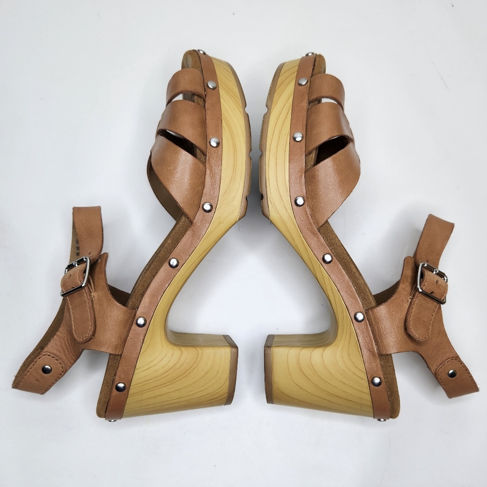 Clarks Artisan Ledella Trail Platform Sandals Women 8.5 Block Heel Leather Brown - Picture 7 of 9